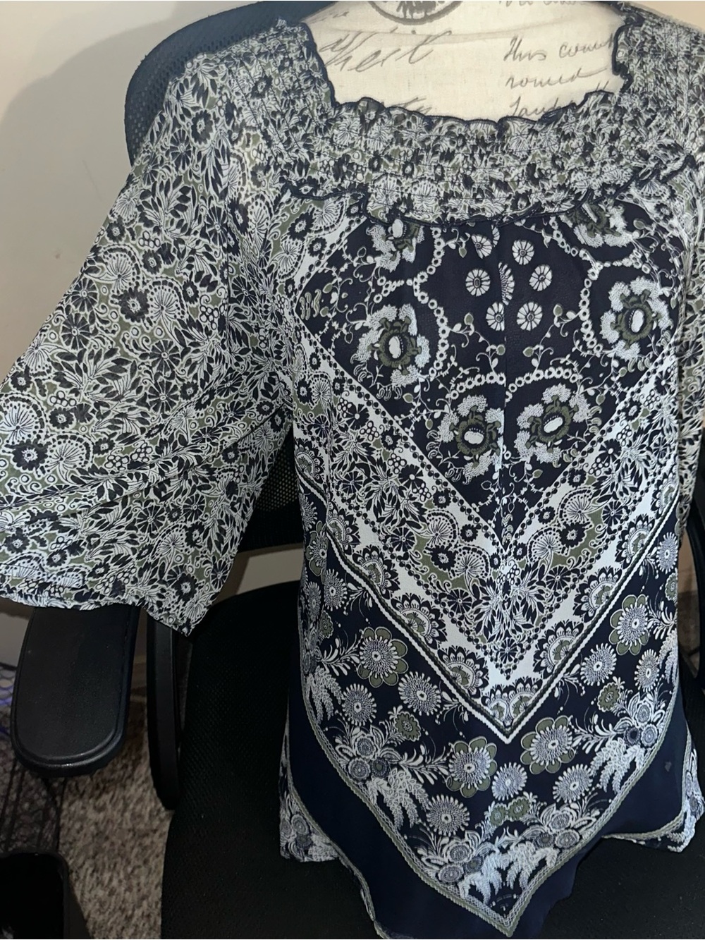 Westport Navy and White Floral Bandana Peasant Blouse